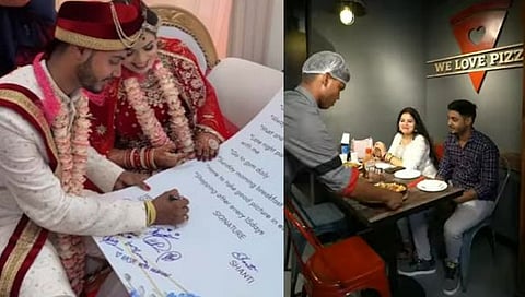 Wedding Contract Best Gift : लग्नाचे कॉन्ट्रॅक्ट ठरलं ‘बेस्ट गिफ्ट’; ‘त्या’ कपलला महिन्याला मिळणार ‘पिझ्झा ट्रिट’(VIDEO)