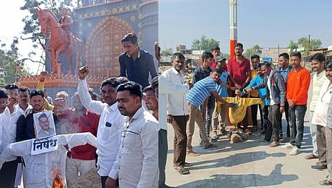 औरंगाबाद : कन्नड येथे राज्यपाल कोश्यारी आणि त्रिवेंदींच्या प्रतिकात्मक पुतळ्याचे दहन; बंदला संमिश्र प्रतिसाद