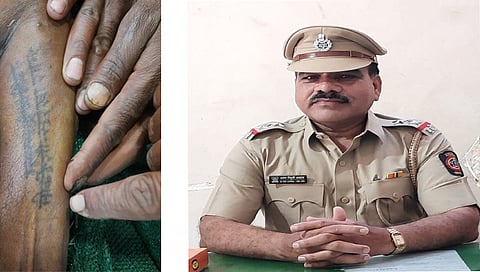 दिंडोरी : हातावरील गोंदलेल्या नावावरुन मयताची ओळख पटविण्यात यशस्वी झालेले पोलीस उपनिरीक्षक अरुण आव्हाड. (छाया: समाधान पाटील)