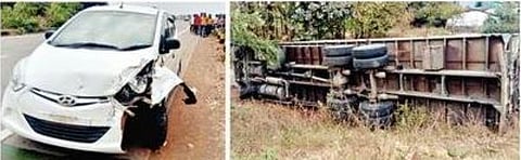 ट्रकची कारला धडक, बेळगावच्या चौघांसह पाचजण जखमी