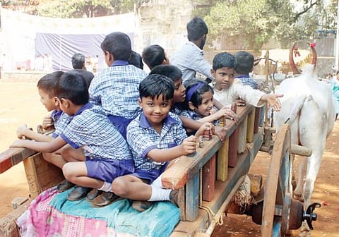  बैलगाडीची मनसोक्त रपेट मारून झाल्यावर लहानग्यांच्या चेहर्‍यावर असे हास्य फुलले.
