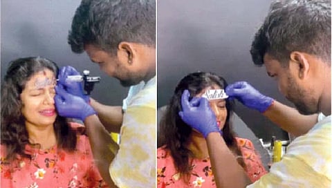 चक्क कपाळावर गोंदवले पतीचे नाव!