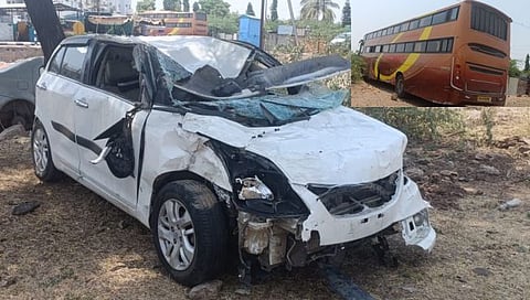 Accident : बस-कार अपघातात दोघे ठार; पुणे-सोलापूर महामार्गावरील मळद जवळ दुर्घटना