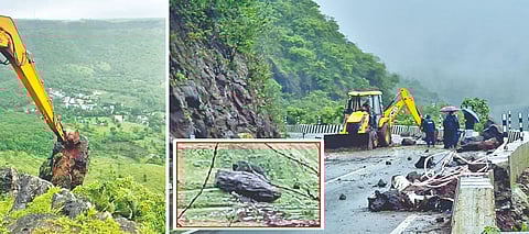सातारा : यवतेश्वर घाटातील 5 टनी दरड हटवली