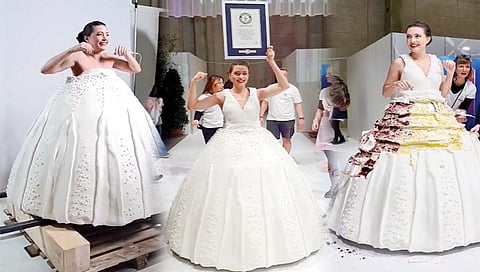 चक्क केक आणि क्रीमचा वधू पोशाख!