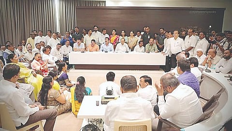 Ajit Pawar interacting with activists and office bearers