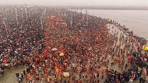 more than 7 crore people have taken a dip in ganga crowd of devotees at triveni sangam 
