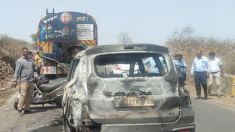 Car catches fire at Bopdev Ghat