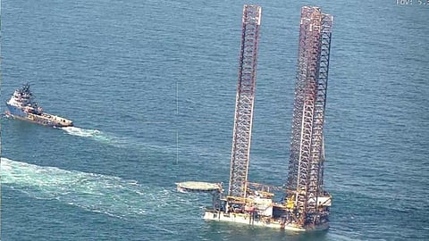 A big barge seen in the Dapoli Ladghar sea, the system is on alert mode