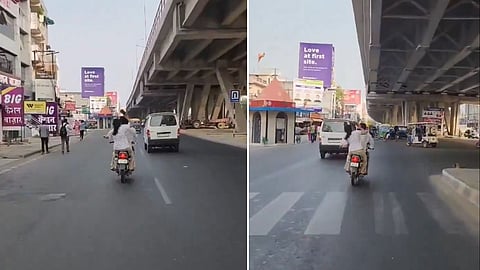 Lucknow viral video, wife hits husband on bike