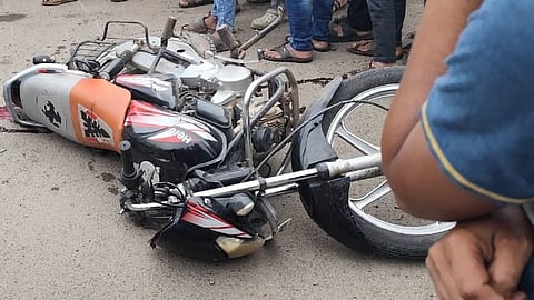 Dumper hits two-wheeler 