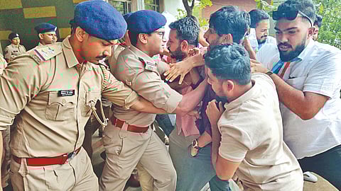NSUI-protests-education-director-gherao-clash-with-police