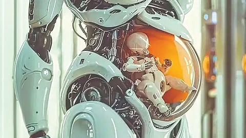 robot giving birth to human baby
