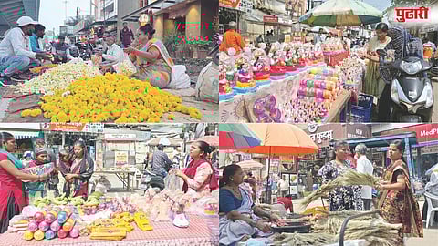 पूजेच्या साहित्य खरेदीसाठी बाजारपेठेत गर्दी