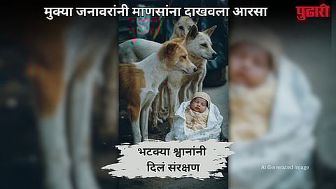 Stary Dog Protecting Newborn