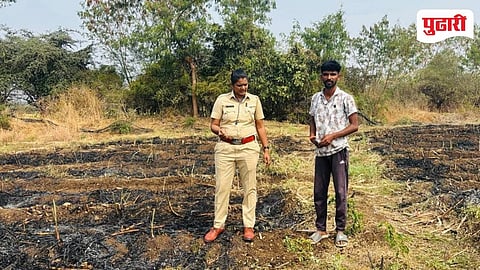 मोहोळ : तालुक्यातील पाचीपट्टा परिसरात आढळलेल्या बिबट्या सदृष्य पिल्यांच्या ठशांची पाहणी करताना मोहोळच्या वनरक्षक अधिकारी श्रीम.बारसा पटेकर व कर्मचारी