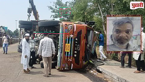 Truck falls off flyover Manwat 