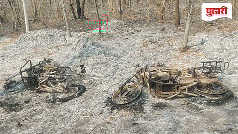 वनवा विझवताना वनरक्षकांच्या तीन दुचाकी जळून खाक