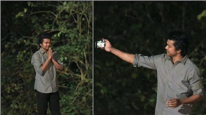 கேரள ரசிகர்கள் - செல்ஃபி எடுத்து அன்பை வெளிப்படுத்திய விஜய் | Vijay at Kerala expressed his love to fans by taking selfie