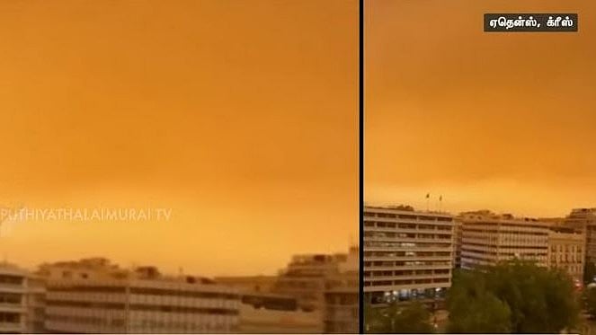 Due to North Africa s Sahara dust clouds Athens turns orange | கிரீஸில் செவ்வாய் போன்ற சூழல் - சகாரா தூசி 