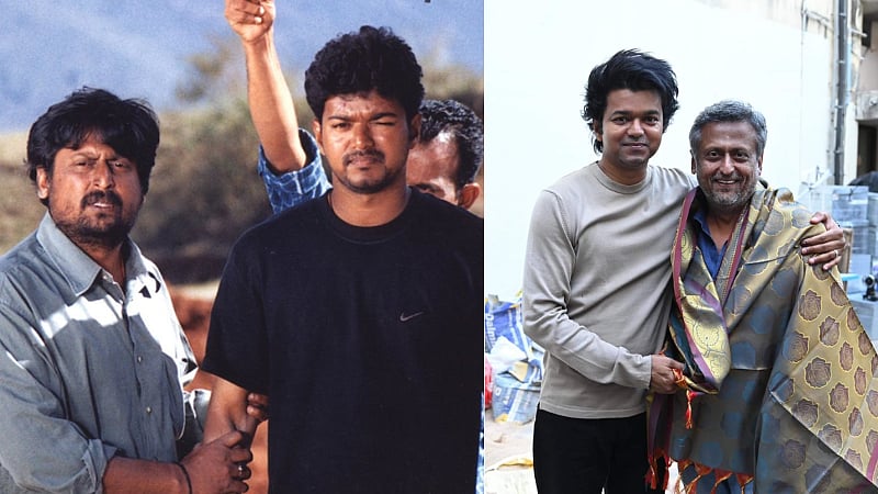 20 வருடம் கழித்தும்... சொல்லியடித்த கில்லி காம்போ! வைரலாகும் போட்டோ! | Photos of Actor Vijay with Director Dharani goes viral