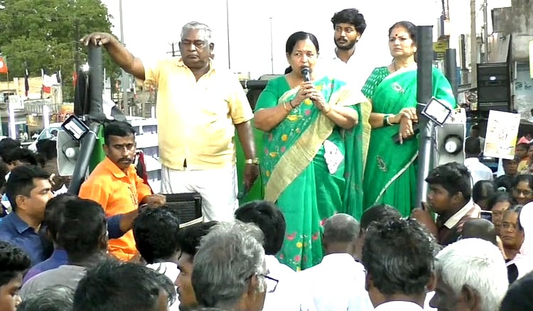 திருச்சி: I.N.D.I.A கூட்டணிக்கு வாக்கு கேட்ட நடிகை சிஆர்.சரஸ்வதி Trichy: Actress CR Saraswati who voted for I.N.D.I.A alliance from NDA alliance