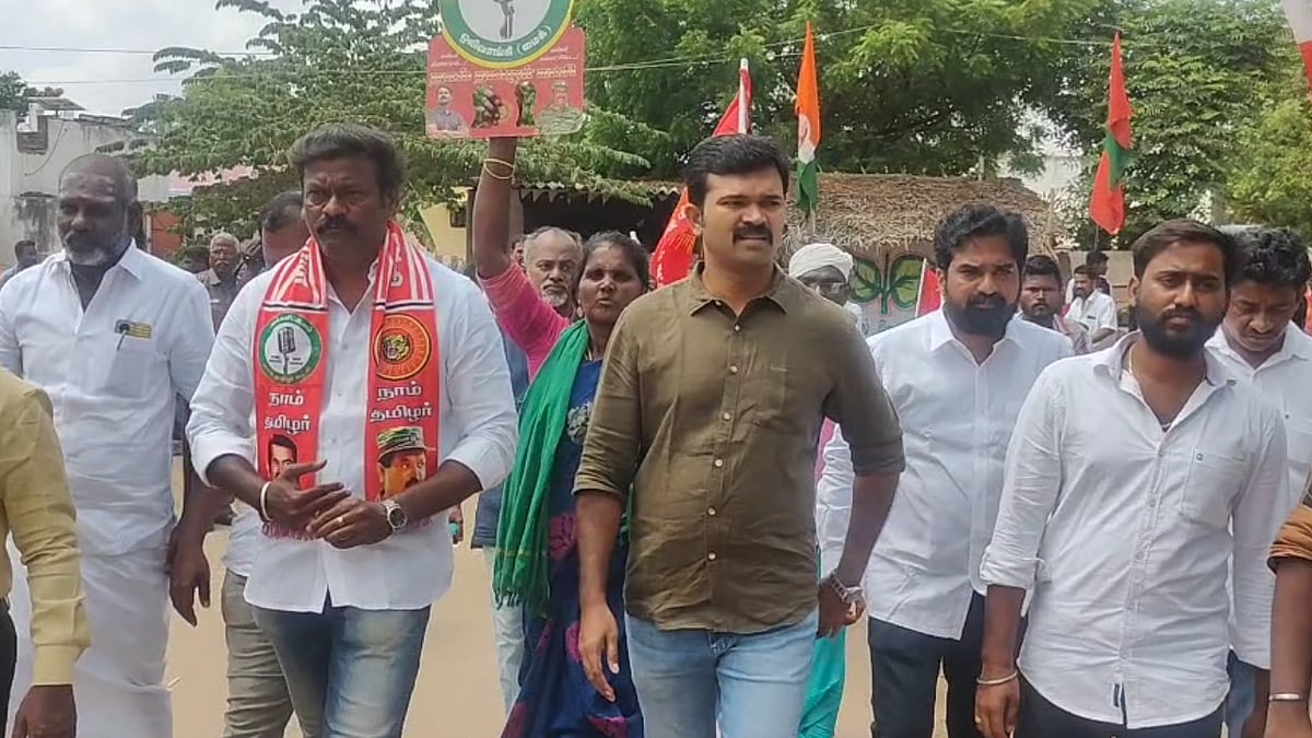 Complaint filed against ntk candidate rajesh and sattai duraimurugan in trichy for entering into vengaivayal நாதக வேட்பாளர் ராஜேஷ் மீது வழக்கு பதிவு 