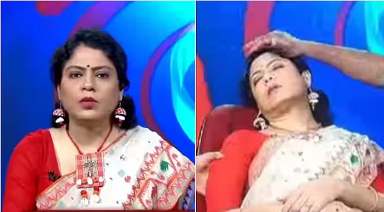 மேற்கு வங்காளத்தில் செய்தி வாசிப்பின்போதே மயங்கி விழுந்தார் செய்தி வாசிப்பாளர்/news anchor faints during live show in west bengal
