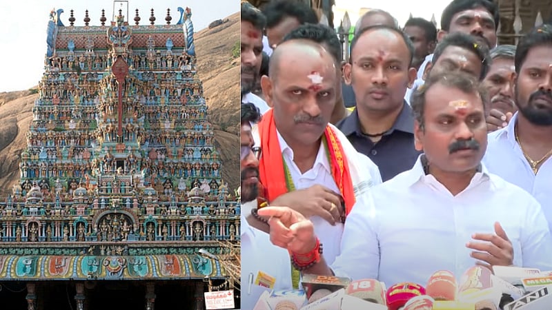 திருப்பரங்குன்றம் | “ஒட்டுமொத்த மலையும் முருகனுக்கு சொந்தம்” - எல்.முருகன் / Joint Minister L. Murugan visits Lord Murugan temple in Thiruparankundram