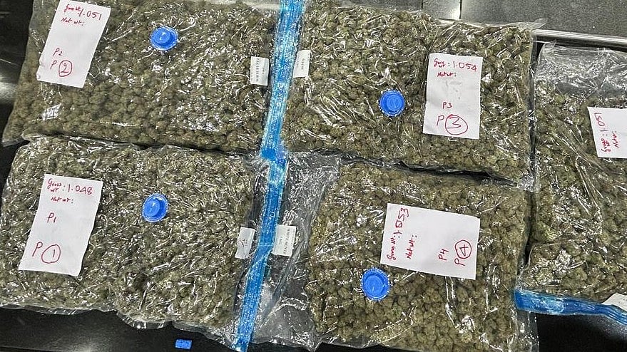 விமானத்தில் கடந்தி வந்த ரூ.5 கோடி மதிப்புள்ள உயர்ரக கஞ்சா பறிமுதல்