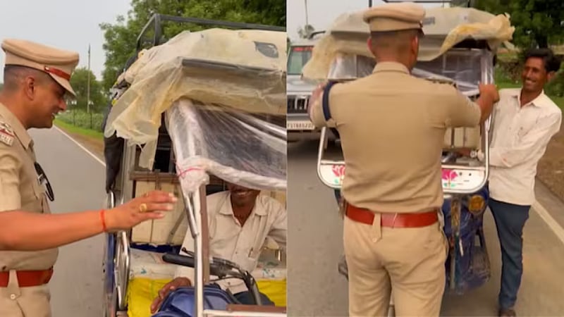 ஆட்டோ ரிக்ஷா ஓட்டுநருக்கு பாட்டு பாடி சாலை விதிகளை நினைவூட்டிய காவலர்.. வைரலாகும் வீடியோ..!