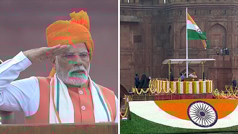 செங்கோட்டையில் கொடி ஏற்றினார் பிரதமர் மோடி