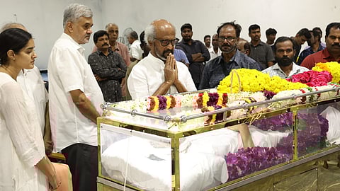 actor Rajinikanth pay tribute in producer avm saravanan passes away