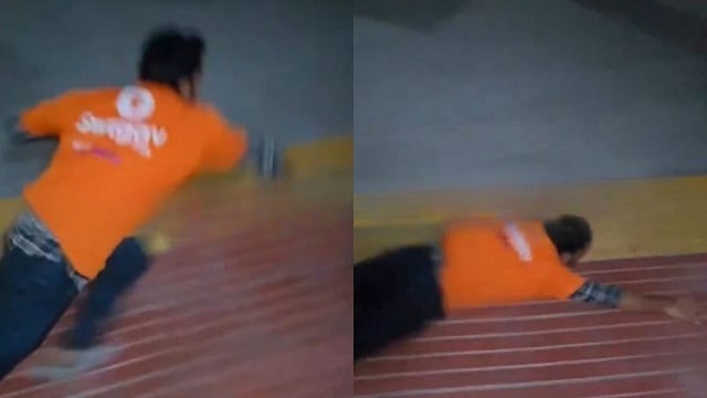 ரயிலில் இருந்து கீழே விழும் உணவு டெலிவரி ஊழியர்