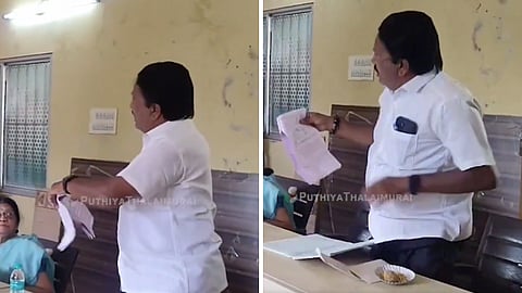 திண்டுக்கல் பேரூராட்சி மன்ற கூட்டத்தில் தீர்மான நகலை கிழித்தெறிந்த காங்கிரஸ் உறுப்பினர்