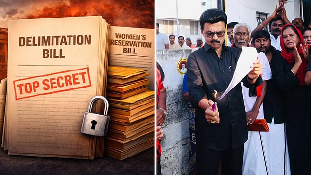 தொகுதி மறுவரையறை மசோதா நகலை எரித்து முக ஸ்டாலின் எதிர்ப்பு