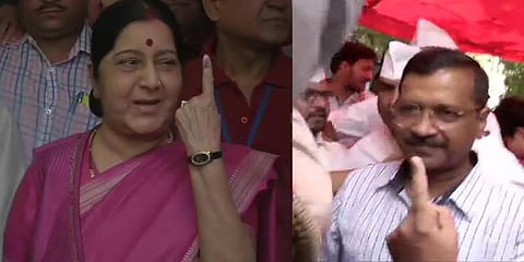 மக்களவைத் தேர்தல்: சுஷ்மா சுவராஜ், அரவிந்த் கெஜ்ரிவால் வாக்களிப்பு!