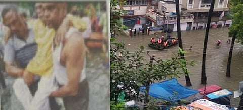 வெள்ளத்தில் இடுப்பளவு மழை நீரில் தந்தையை கைகளில் தூக்கிச் சுமந்த நீதிபதி