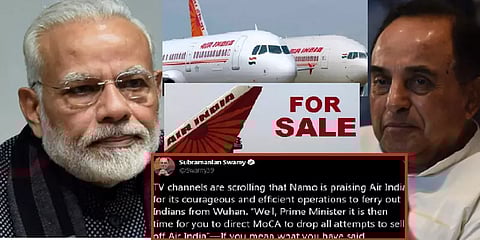 ‘பாராட்டுவதென்றால் ஏர் இந்தியாவை விற்கவேண்டாமென சொல்லுங்கள்’: பிரதமருக்கு சுப்பிரமணியன் சுவாமி அறிவுறுத்தல்