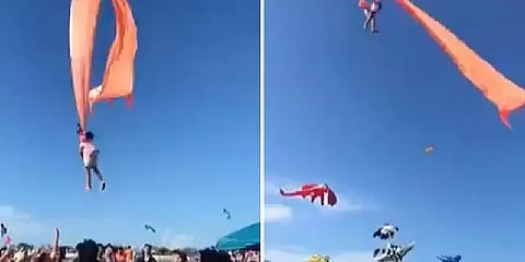 பட்டம் விடும் திருவிழா: பட்டத்தின் வாலில் சிக்கி மேலே இழுக்கப்பட்ட சிறுமி..!