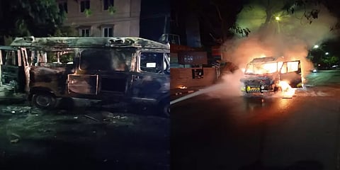 திடீரென  தீப்பிடித்து எரிந்த நோயாளியுடன் சென்ற தனியார் ஆம்புலன்ஸ் - நடந்தது என்ன?