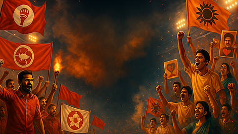 AI Generated Symbolizing - Fans vs Party Volunteers 