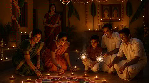South Indian Family Celebrating diwali