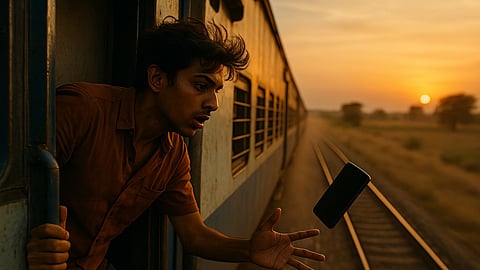 Man drops his mobile out side of train