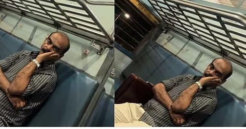 a man doing inappropiate gestures at a woman 