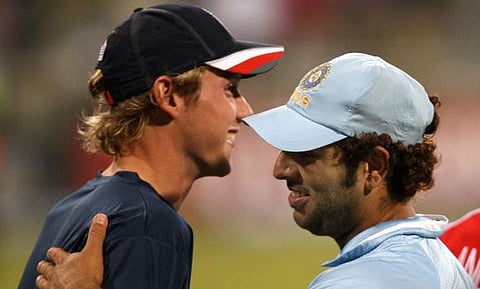 yuvraj and  Stuart Broad