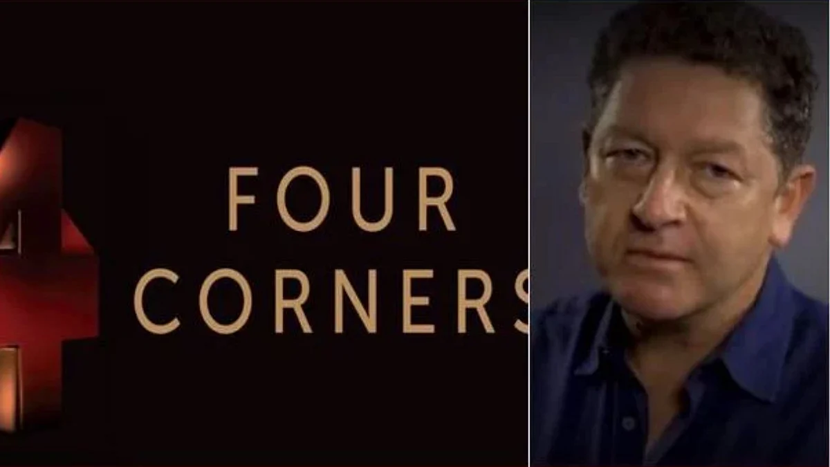 

فور کورنرس پروگرام کا لوگو اور آسٹریلوی صحافی اسٹیفن ہوگ