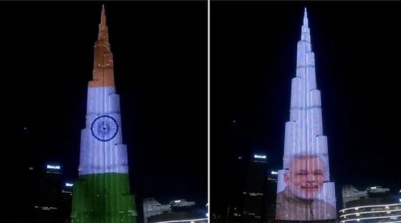 پی ایم مودی کا یو اے ای میں شاندار استقبال، برج خلیفہ پر دکھائی دی ترنگے کے ساتھ نریندر مودی کی جھلک