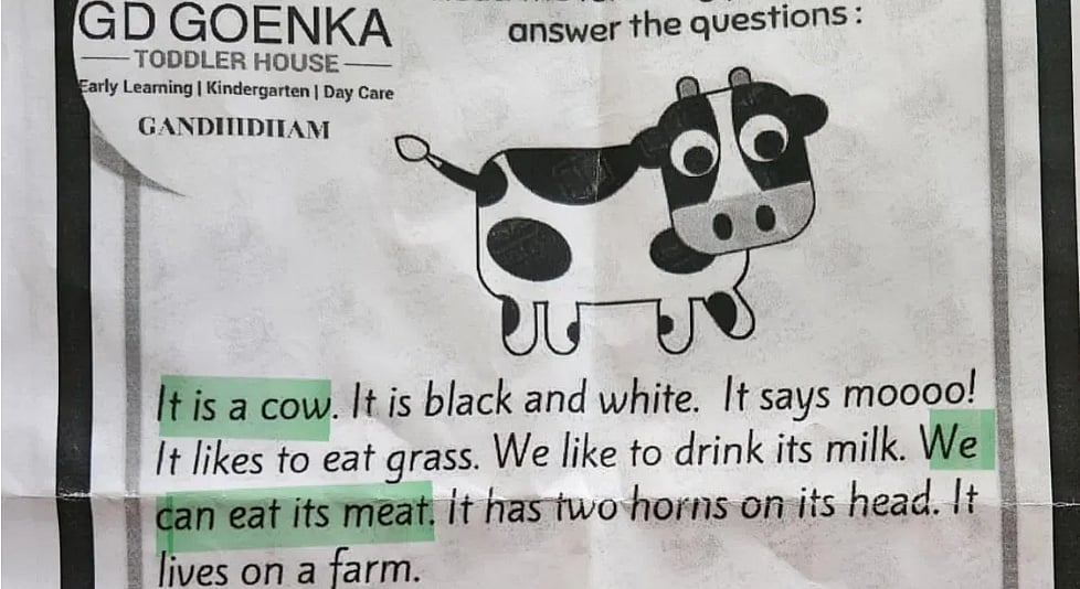 گجرات: بچوں کی کتاب میں ’گائے کا گوشت‘ کھانے کا تذکرہ، جی ڈی گوینکا اسکول کو مانگنی پڑی معافی