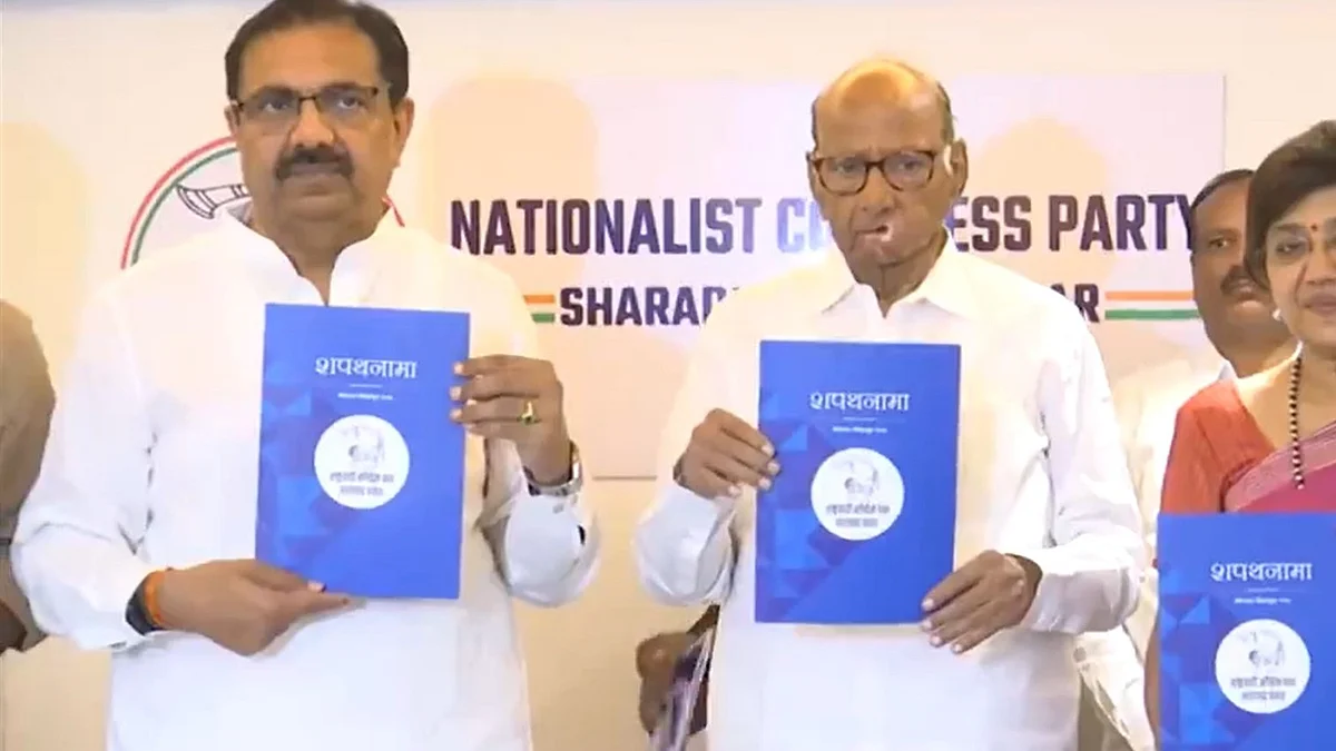 <div class="paragraphs"><p>شرد پواراپنی پارٹی کا منشورجاری کرتے ہوئے /&nbsp; ویڈیو گریب</p></div>